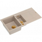 Zlewozmywak GraniteQ EVAN 156 zlewozmywak z syfonem Push To Open 1,5-komorowy z/o (1000x500x210, kom. 420x480) pearl beige / elementy miedziane | brak | 5906954200433