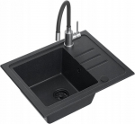 Zlewozmywak BEN 116 zlewozmywak granitowy black dotted 55x44 z czarną baterią z elastyczną wylewką, z czarnym syfonem i czarną zaślepką | HCB5544CZK_PC_3323503BL_OPK-QDR | 5905505506048