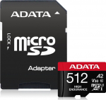 Memory card microSD High Endurance 512GB UHS1 U3 V30 A2 100/85MB/s + Adapter | AUSDX512GUI3V30SHA2-RA1 | 4711085944092