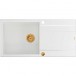Zlewozmywak GraniteQ EVAN 146 XL zlewozmywak z syfonem Push 2 Open1-komorowy z/o (1000x500x210, kom. 420x480) snow white / elementy miedziane | brak | 5904310997638