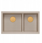 Zlewozmywak GraniteQ QUADRON | LOGAN 120 | granitowy zlewozmywak kuchenny PEARL BEIGE + MIEDŹ PVD | wymiar: 76 x 45 x 23,5 cm | 2-komorowy wpuszczany | podbudowa szafki od: 80 cm | brak | 5906954200082