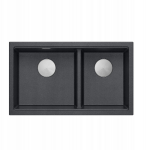 Zlewozmywak GraniteQ QUADRON | LOGAN 120 | granitowy zlewozmywak kuchenny BLACK DIAMOND + STAL | wymiar: 76 x 45 x 23,5 cm | 2-komorowy wpuszczany | podbudowa szafki od: 80 cm | brak | 5905505509926