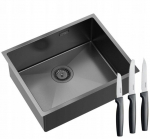 Zlewozmywak GraniteQ Quadron | ANTHONY 60 | stalowy zlewozmywak kuchenny GRAPHITE METAL PVD | wymiary: 54 x 44 x 19 cm | 1-komorowy podwieszany/wpuszczany | podbudowa szafki: od 60 cm | brak | 5906954206435