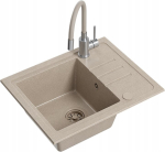 Zlewozmywak BEN 116 zlewozmywak granitowy river sand 55x44 z beżową baterią z elastyczną wylewką, z beżowym syfonem i beżową zaślepką | HCB5544BEZK_PC_3323503BE_OPK-QDR | 5905505506055