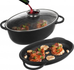 Orion Brytfanna granitowa owalna do pieczenia smażenia garnek z pokrywą patelnia grillowa 3w1 10 l duża (Ori_127027) | Ori_127027 | 8592381177003