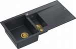 Zlewozmywak GraniteQ EVAN 156 zlewozmywak z syfonem Push To Open 1,5-komorowy z/o (1000x500x210, kom. 420x480) black diamond / elementy złote | brak | 5904310997560