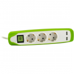 PIKENDUSJUHE ELECTRALINE 3P 3G1,0MM&sup2; 2M LK L&Uuml;LITI 2USB VALGE/ROHELINE