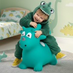 DINO bērnu gumijas lēcējs 59 cm zaļ&scaron; lēk&scaron;anai ar pumpīti