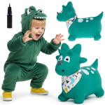DINO bērnu gumijas lēcējs 59 cm zaļ&scaron; ar lecamauklu un pumpīti