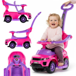 Bērnu staigulītis ar rokturi un skavu Sport car rozā