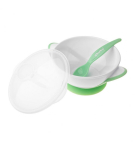Bērnu bļoda ar piesūcekni + karote AKUKU white/green A0504