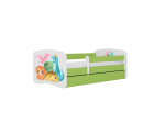 Lastevoodi madratsi ja sahtliga Kocot Kids BabyDreams Green tiny dinos, roheline/valge