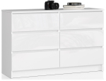 Kummut K120, 6 sahtlit, valge, 120 &times; 77 &times; 40 cm