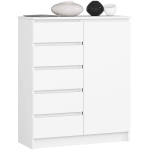Kummut K80, 1 uks ja 5 sahtlit, Valge, 80 &times; 97 &times; 35 cm