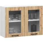 Rippuv k&ouml;&ouml;gikapp-vitriin OLIWIA, 2 avatavat ust, valge/tammev&auml;rvi, 80 &times; 58 &times; 30,5 cm