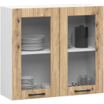 Rippuv k&ouml;&ouml;gikapp-vitriin OLIWIA W80, 2 ust, valge/tammev&auml;rvi, 80 &times; 72 &times; 30,5 cm