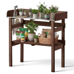 Istutuspink VEVOR DS-PB016, 2 riiulit, 3 konksu, pruun, 78 &times; 38 &times; 82 cm