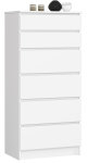 Kummut K60, 6 sahtlit, Valge, 60 &times; 130 &times; 40 cm