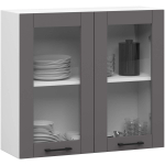 Rippuv k&ouml;&ouml;gikapp-vitriin OLIWIA W80, 2 ust, valge/hall, 80 &times; 72 &times; 30,5 cm