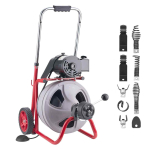 Kanalisatsioonipuhastusmasin VEVOR JR-400Z, 30 m, 8 l&otilde;ikurit, 62,7 &times; 43,5 &times; 62&ndash;94 cm