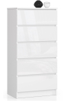 Kummut K60, 5 sahtlit, Valge, 60 &times; 121 &times; 40 cm