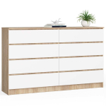 Kummut K160, 8 sahtlit, valge/tammepuidu v&auml;rvi, 160 &times; 99 &times; 40 cm