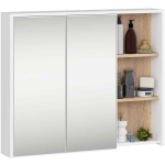 Riputatav peeglitega vannitoakapp AKORD VAMI W90 2D 3P LO, 2 ust, 6 riiulit, valge/tammepuidu, 90 &times; 75 &times; 15 cm