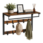 Seinale kinnitatav riidenagi Relaxdays, 10 konksu, kolm-&uuml;hes, Pruun/must, 65 &times; 42 &times; 30 cm