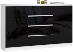 Kummut K160, 2 ust ja 4 sahtlit, valge/must, 160 &times; 99 &times; 40 cm