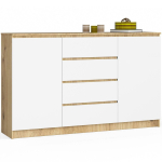 Kummut K160, 2 ust ja 4 sahtlit, valge/tammepuidu v&auml;rvi, 160 &times; 99 &times; 40 cm