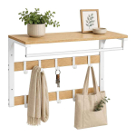 Seinale kinnitatav riidenagi Relaxdays, 10 konksu, kolm-&uuml;hes, Tammepuiduvalge, 65 &times; 42 &times; 30 cm