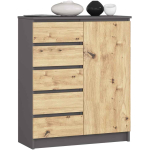 Kummut AKORD K80, 1 uks, 5 sahtlit, hall/pruun, 80 &times; 97 &times; 35 cm