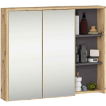 Riputatav vannitoakapp AKORD VAMI W90, peegliga, pruun/hall, 90 &times; 75 &times; 15 cm