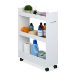 Ratastel riiul Relaxdays, 3 riiulit, valge, 21,5 &times; 78 &times; 63 cm
