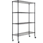 Ratastega laoriiul, metall, 4 riiulit, kandev&otilde;ime 700 naela, must, 47x18x74 tolli