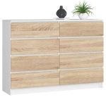 Kummut AKORD K140 8SZ, 8 sahtlit, valge/tammepuidu v&auml;rvi, 138 &times; 99 &times; 40 cm