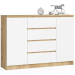 Kummut K140, 2 ust ja 4 sahtlit, tamme ja valge, 138 &times; 99 &times; 40 cm