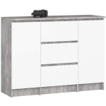 Kummut K100, 2 ust, 3 sahtlit, hall/valge, 101 &times; 76 &times; 35 cm