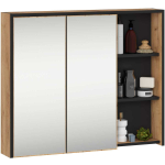 Seinale paigaldatav vannitoakapp peegliga VAMI W90, 2 p&ouml;&ouml;ratavat ust, pruuni/musta, 90 &times; 75 &times; 15 cm