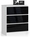 Kummut K60, 3 sahtliga, valge/must, 60 &times; 77 &times; 40 cm