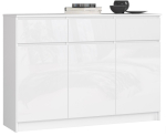 Kummut K140 3D, 3 sahtlit ja 3 ust, valge, 138 &times; 99 &times; 40 cm