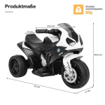 Elektriline laste mootorratas 66x37x44,5cm, musta/valget v&auml;rvi