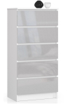 Kummut K60, 5 sahtlit, valge/halli, 60 &times; 121 &times; 40 cm