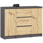 Kummut K100, 2 ust ja 3 sahtlit, hall/tamme, 101 &times; 76 &times; 35 cm