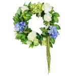 Kunstlik dekoratiivne p&auml;rg, 23 tolli, sinine, valge, roheline, hortensiad, roosid, marjad, ronitaimed