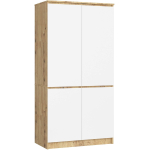 Riidekapp AKORD Furniture Factory S90, 4 ust ja 4 riiulit, pruun ja valge, 90 &times; 180 &times; 51 cm