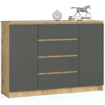 Kummut AKORD K140, 2 ust, 4 sahtlit, pruun/hall, 138 &times; 99 &times; 40 cm