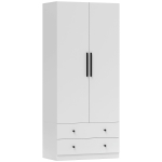 Riidekapp, 2 ust, 2 sahtlit, Valge, 79 &times; 180 &times; 43 cm