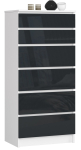 Kummut K60, 6 sahtlit, valge/hall, 60 &times; 130 &times; 40 cm