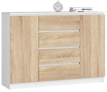 Kummut K140, 2 ukse ja 4 sahtliga, valge/tamme, 138 &times; 99 &times; 40 cm